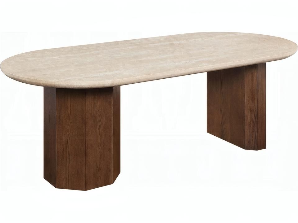 Leonardo Rectangular Stone Travertine Top Dark Oak Dining Table