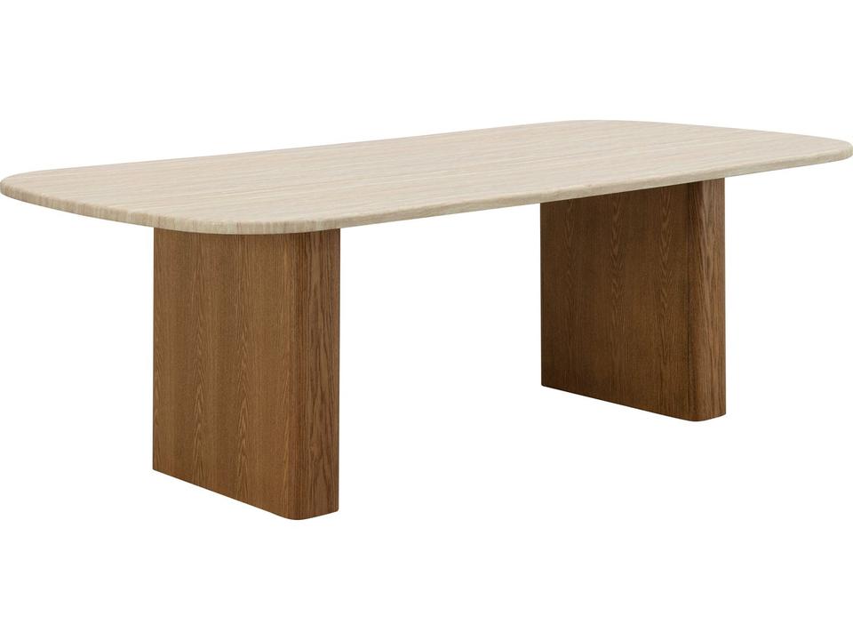 Lidi Rectangular Dining Table in Brown Natural Finish with Engineered Marble Top