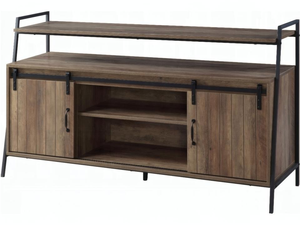 Rashawn TV Stand with Sliding Barn Doors Rustic Oak and Black