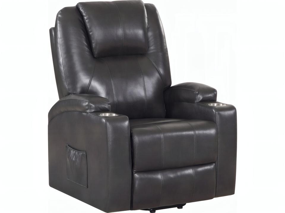 Evander Gunmetal Leather Aire Gray Faux Recliner
