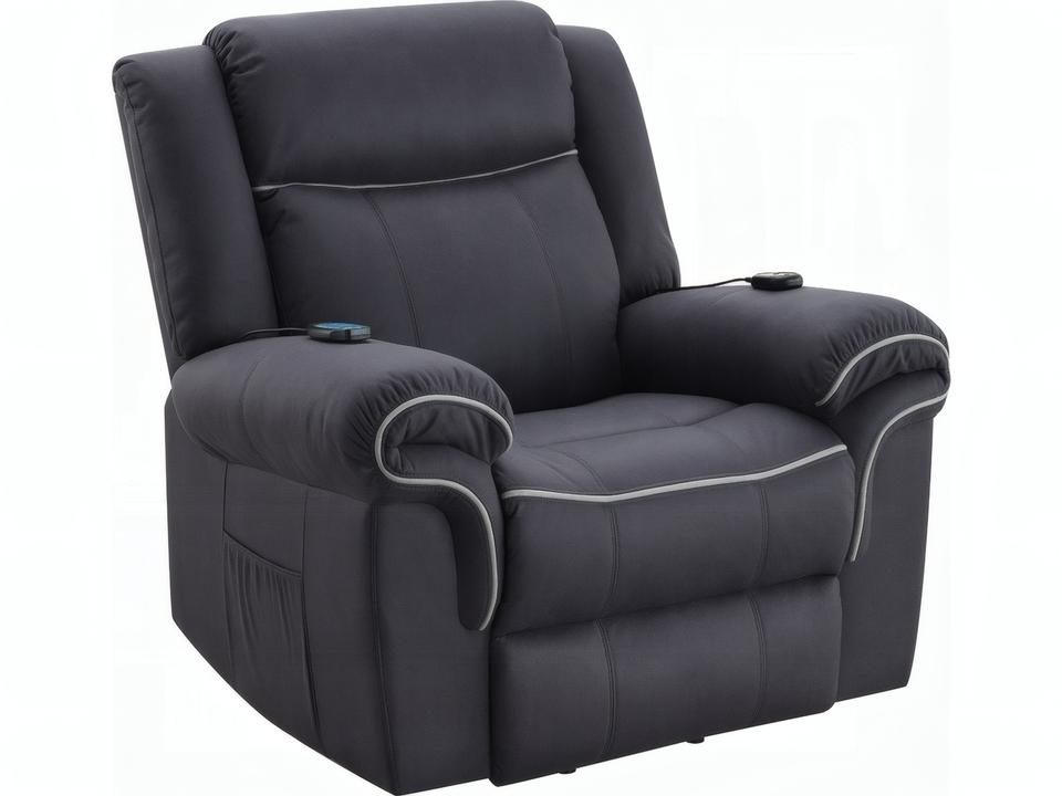 Dark Blue Polished Microfiber Upholstered Recliner