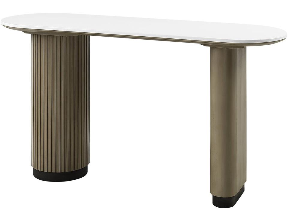 Clayten Oval Console Table with Faux Marble Top in Light Oak
