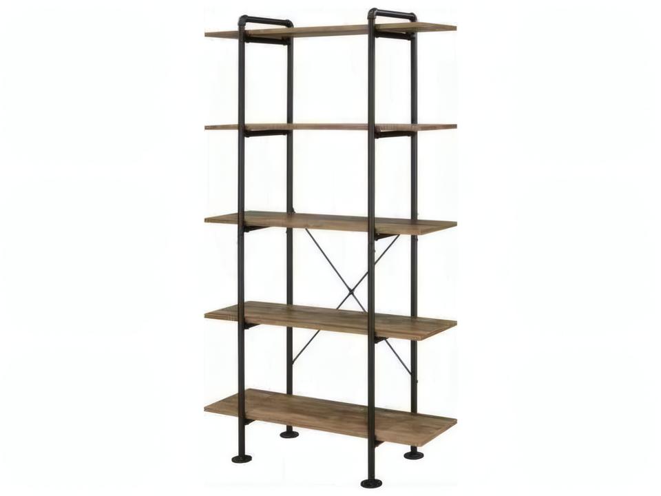 Nefo 5-Tier Industrial Bookcase in Rustic Oak and Black