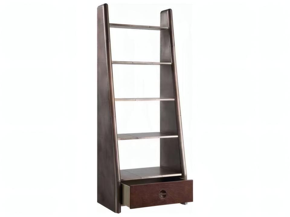 Brancaster Aluminum Bookcase with Top Grain Leather Accents