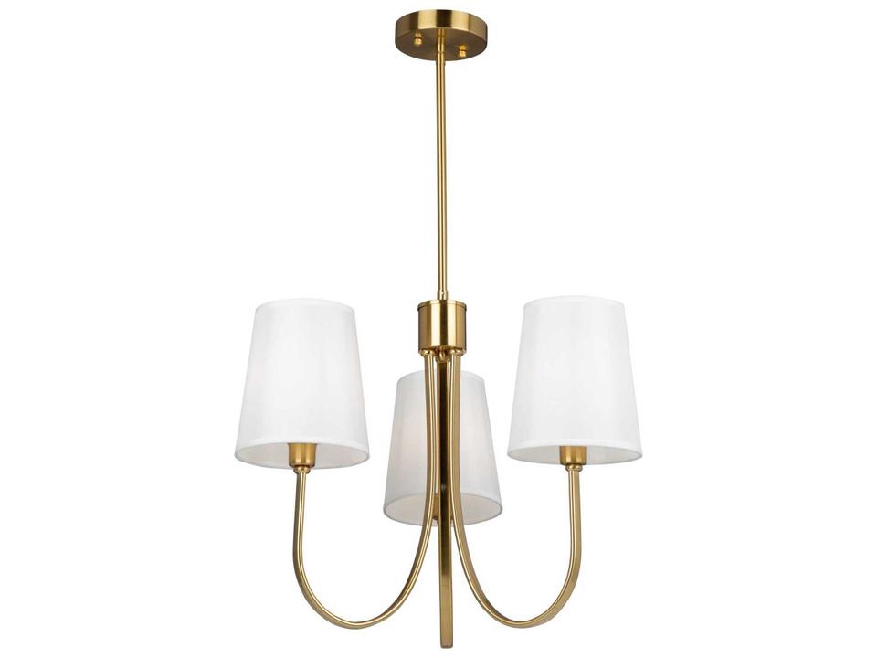 3-Light Rhythm Chandelier in Brushed Gold with White Linen Shades