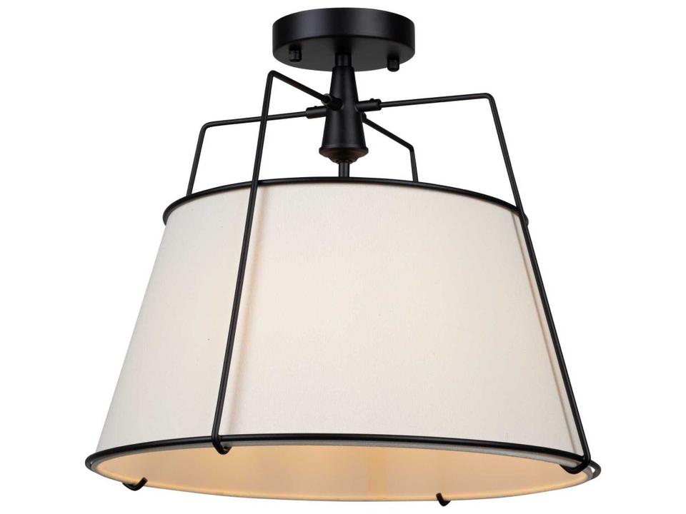 Pullman 3-Light Semi-Flush Mount Ceiling Light in Black with Cream Linen Shade