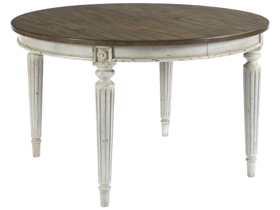 Southbury 50-Inch Round Dining Table with Two Leaves in Fossil and Parchment