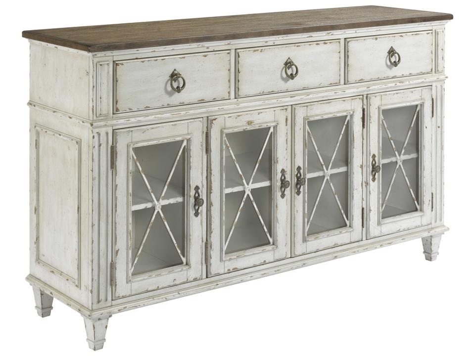 Southbury Sideboard with 4 Glass Doors and 3 Drawers Fossil and Parchment Finish