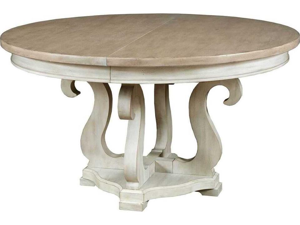 Litchfield Sussex Round Dining Table with Extension Leaf in Driftwood and Sunwashed Finish
