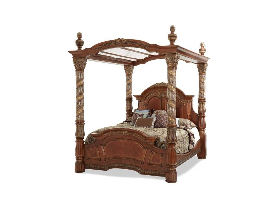Villa Valencia California King Canopy Bed with LED Lighting and Marble Accents