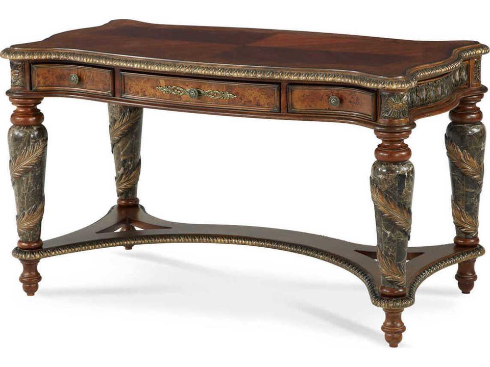 Villa Valencia Classic Chestnut Writing Desk with Marble Columns