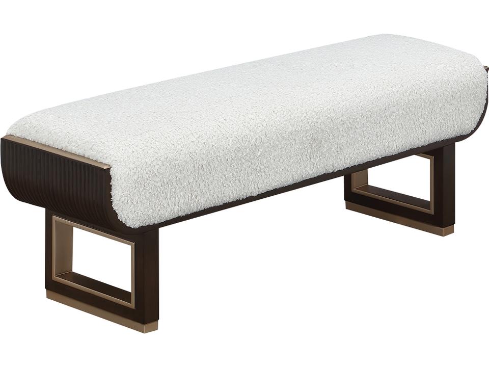 West Kensington Faux-Sherpa Accent Bench in Cream Puff and Espresso