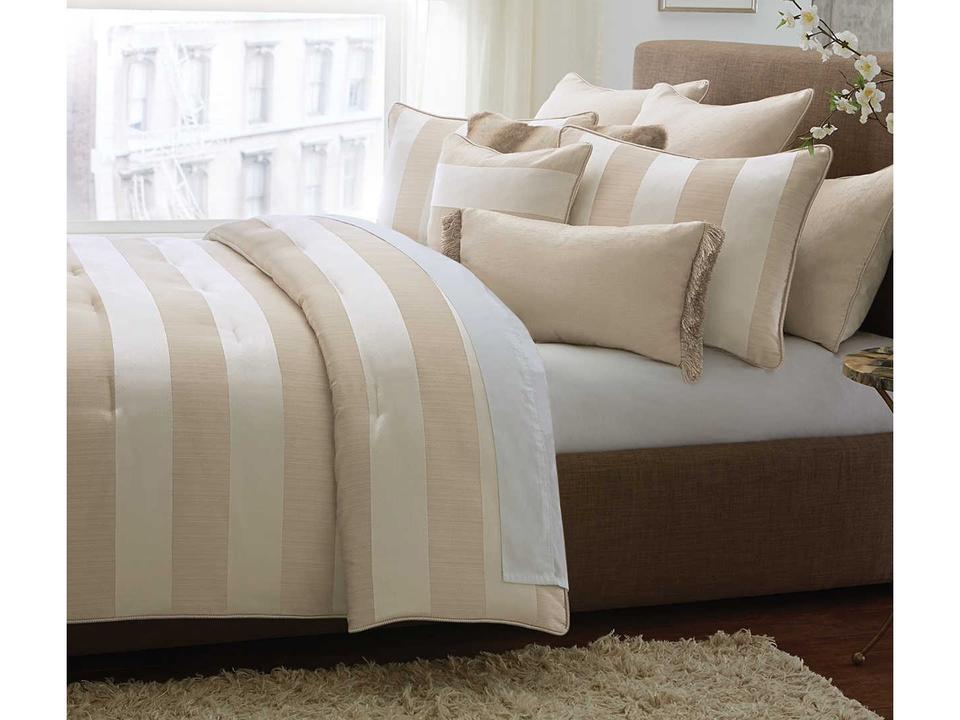 Amalfi 9-Piece Queen Comforter Set Sand with Jacquard Stripe
