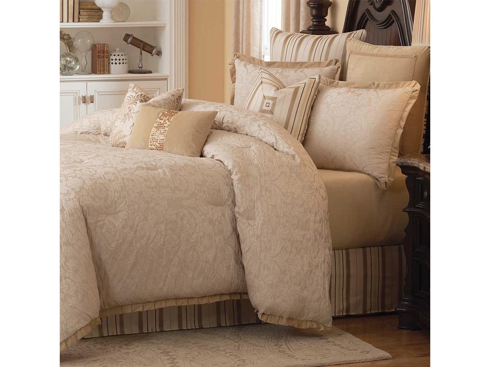 Carlton 9-Piece Queen Comforter Set Ivory with Gold Accents