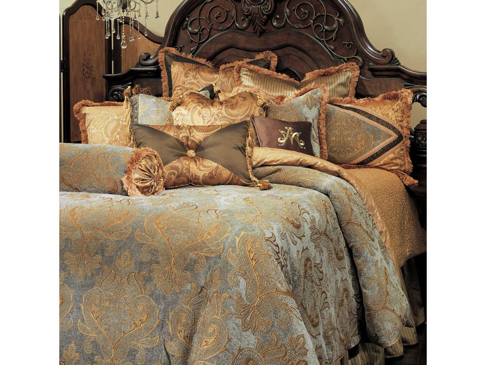 Elizabeth 12-Piece Queen Comforter Set Aqua Blue and Gold