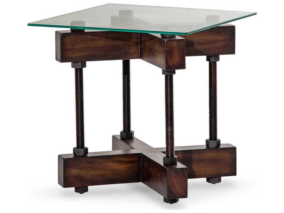 Gilded Square Tempered Glass Mahogany End Table