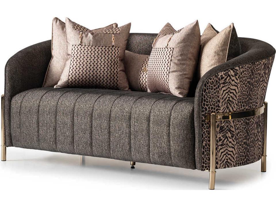 Lisbon Onyx Gold Chenille Loveseat with Metal Frame