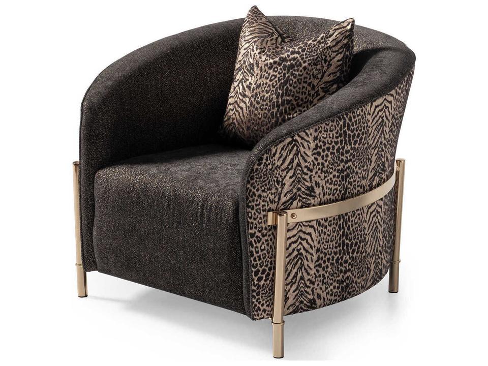 Lisbon Upholstered Accent Chair in Onyx Gold with Metal Frame