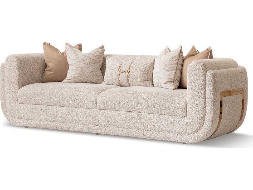 Savannah Breeze 3-Seat Jacquard Chenille Sofa Cashmere with Gold Trim