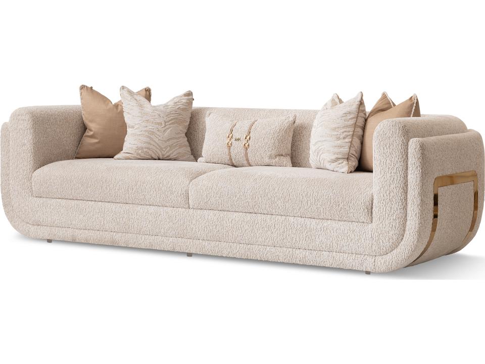 Savannah Breeze 3-Seat Jacquard Chenille Sofa in Cashmere with Gold Trim