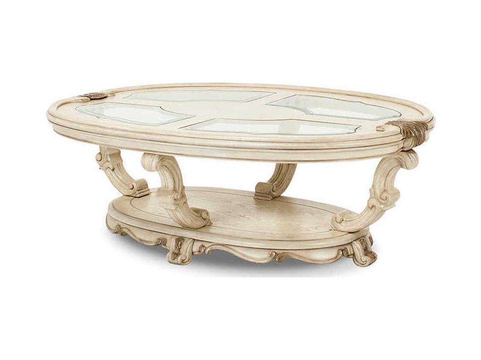 Platine de Royale Oval Cocktail Table in Champagne Finish with Etched Glass