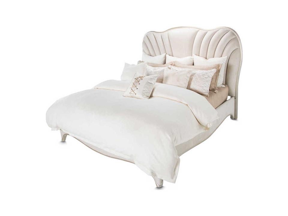 London Place Eastern King Upholstered Panel Bed in Creamy Pearl