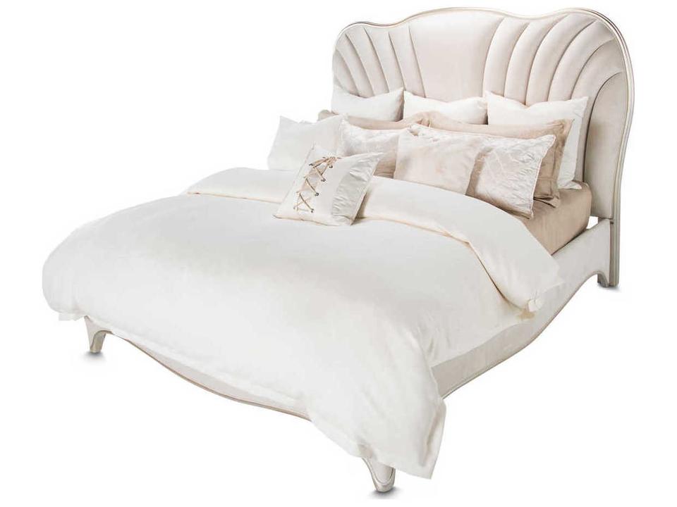 London Place Queen Upholstered Panel Bed in Creamy Pearl Velvet