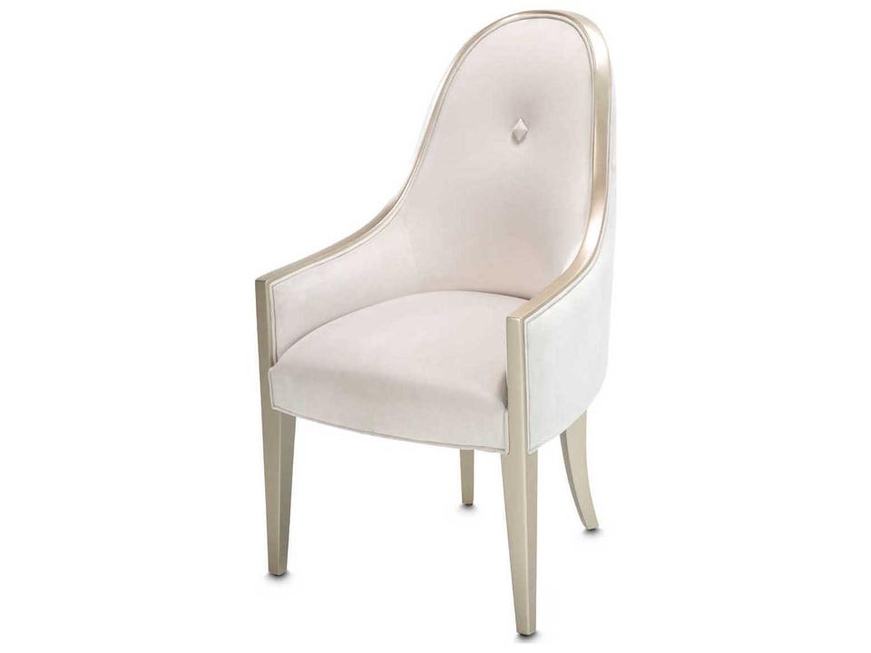 London Place Poplar Wood White Velvet Upholstered Arm Dining Chair
