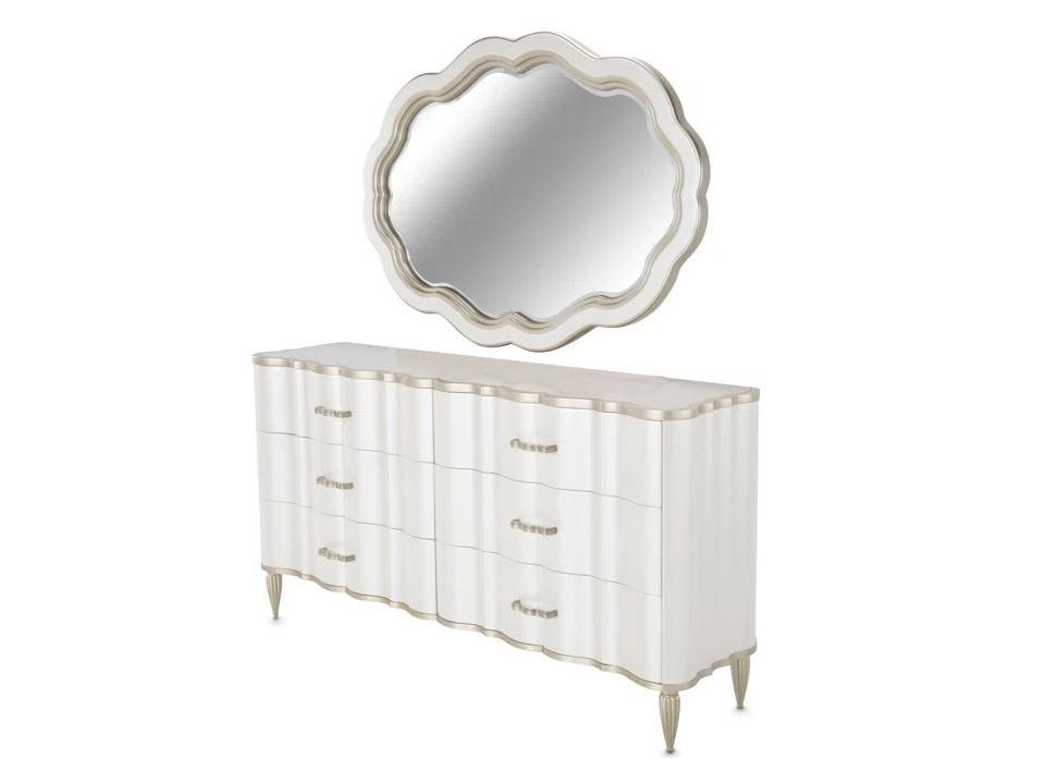London Place Dresser with Mirror in Creamy Pearl and Platinum