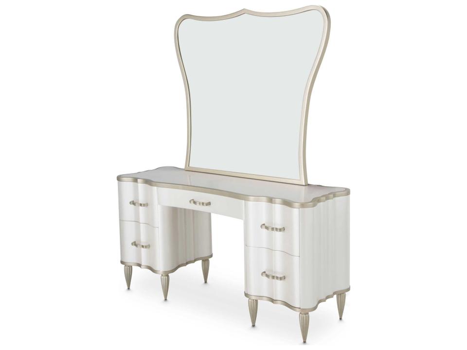 London Place Vanity with Mirror Creamy Pearl Finish and Platinum Accents