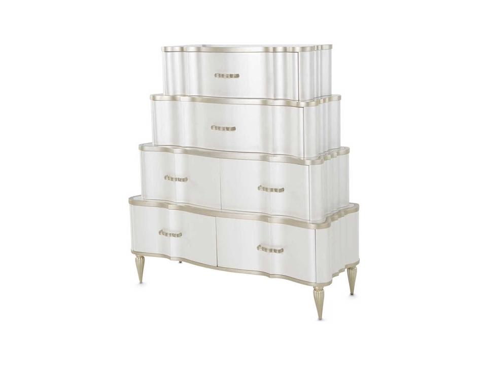 London Place 6-Drawer Tiered Chest in Creamy Pearl and Platinum