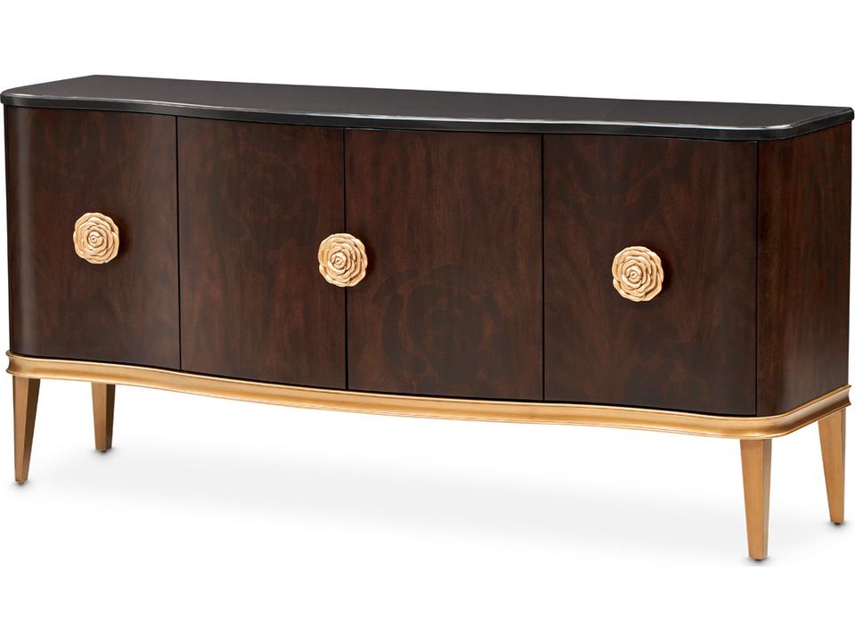Camellia Field Sideboard with Black Marble Top in Warm Pecan