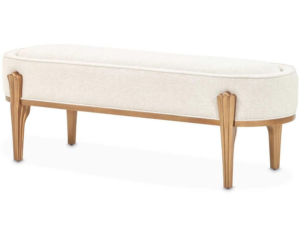 Camellia Field Chenille Upholstered Accent Bench in Warm Pecan