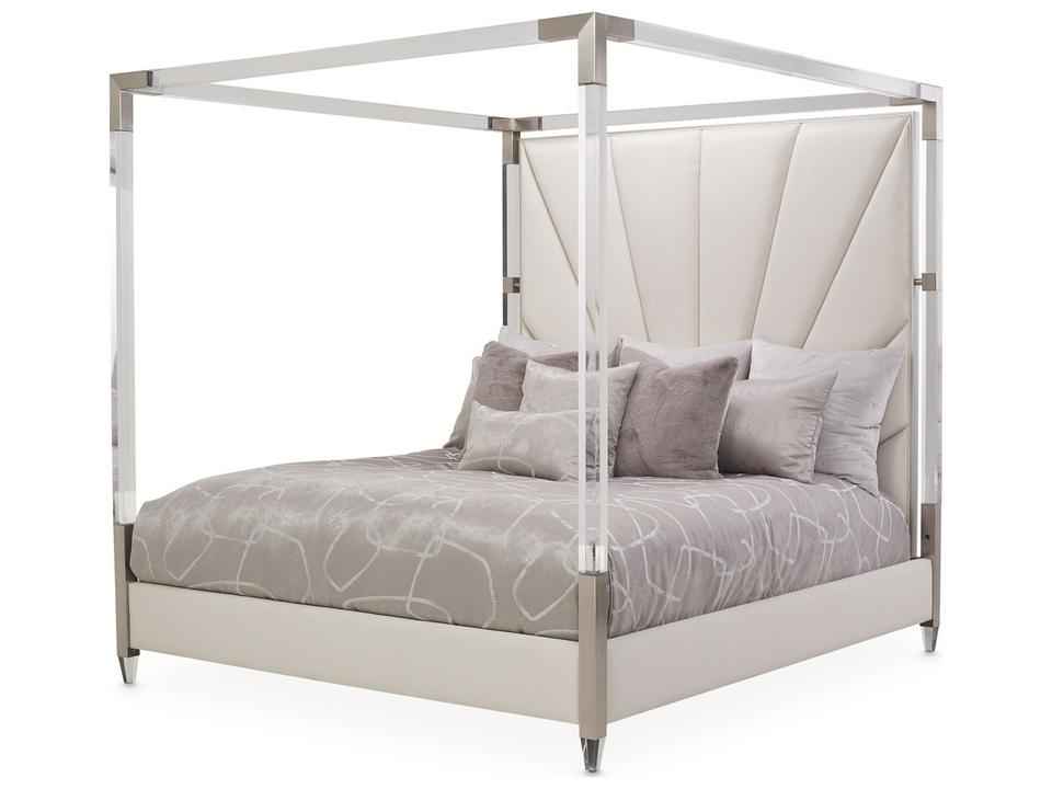 Penthouse Eastern King Canopy Bed in Ash Gray with Tufted Upholstery