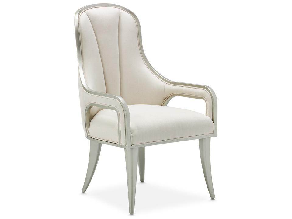 Penthouse Rubberwood White Upholstered Arm Dining Chair