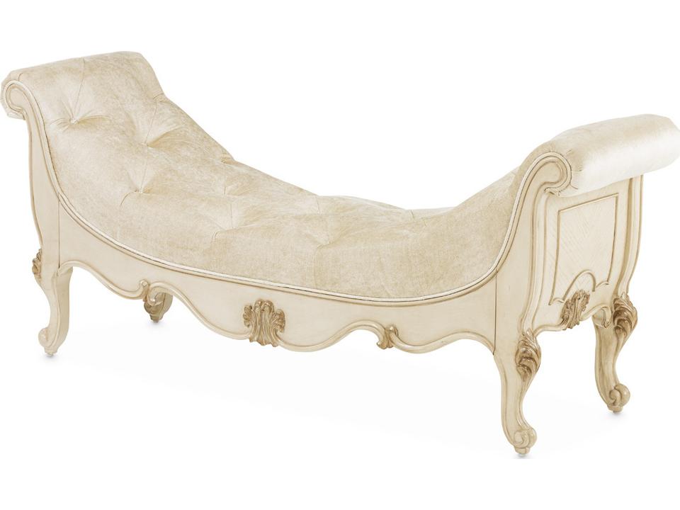 Platine De Royale Champagne Upholstered Accent Bench with Crystal Tufting