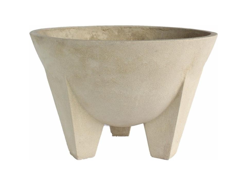 Desert Bowl Round Planter in White Natural Limestone