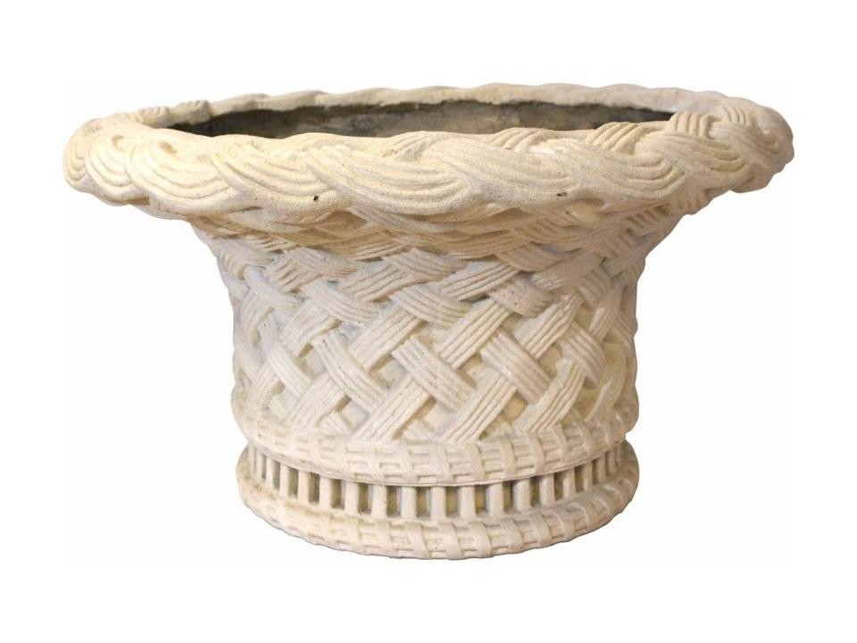 Victoria Round Planter in Natural Limestone with Woven Design