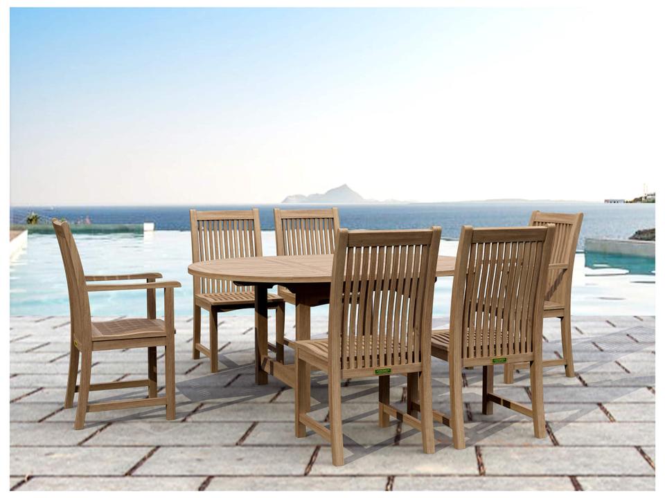 Bahama Chicago 7-Piece Oval Extension Outdoor Dining Set in Natural Teak Wood