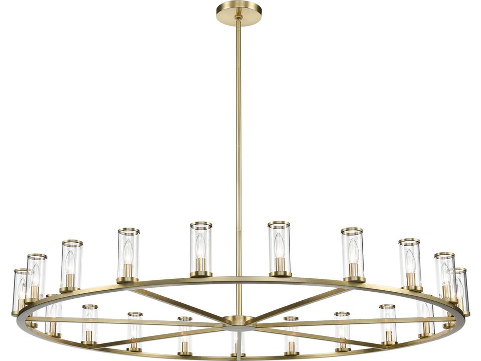 Revolve 21 Light Chandelier in Natural Brass and Clear Glass