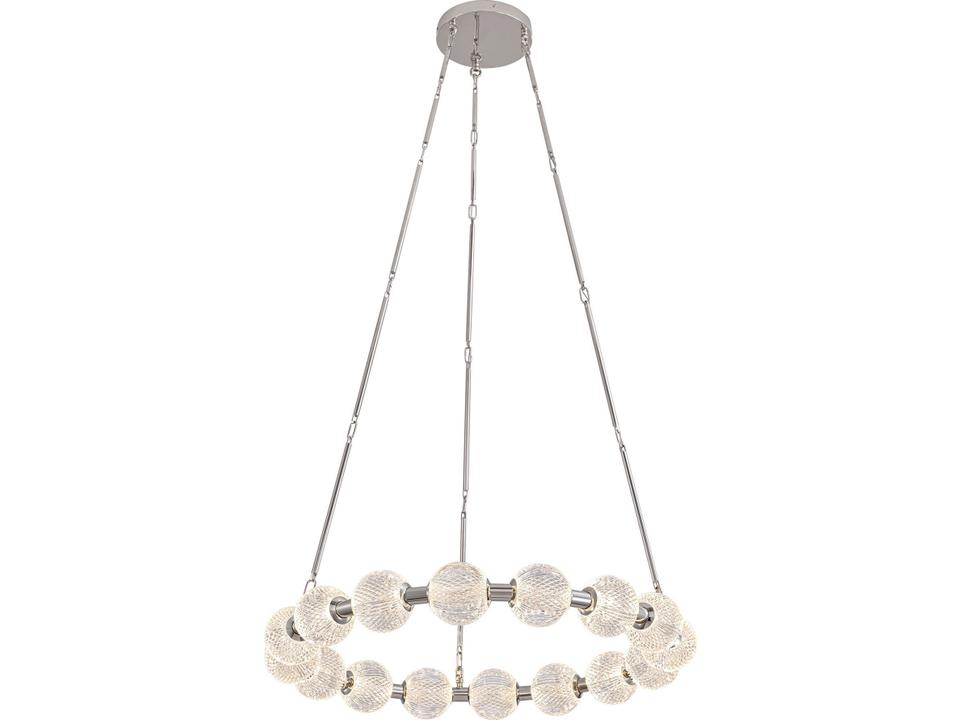 Marni LED Chandelier in Polished Nickel with Clear Carved Acrylic