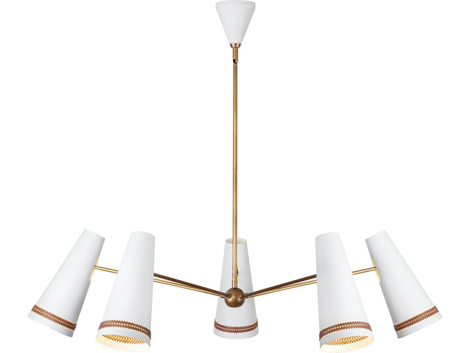 5-Light Brickell Chandelier in Matte White and Hazelnut Leather