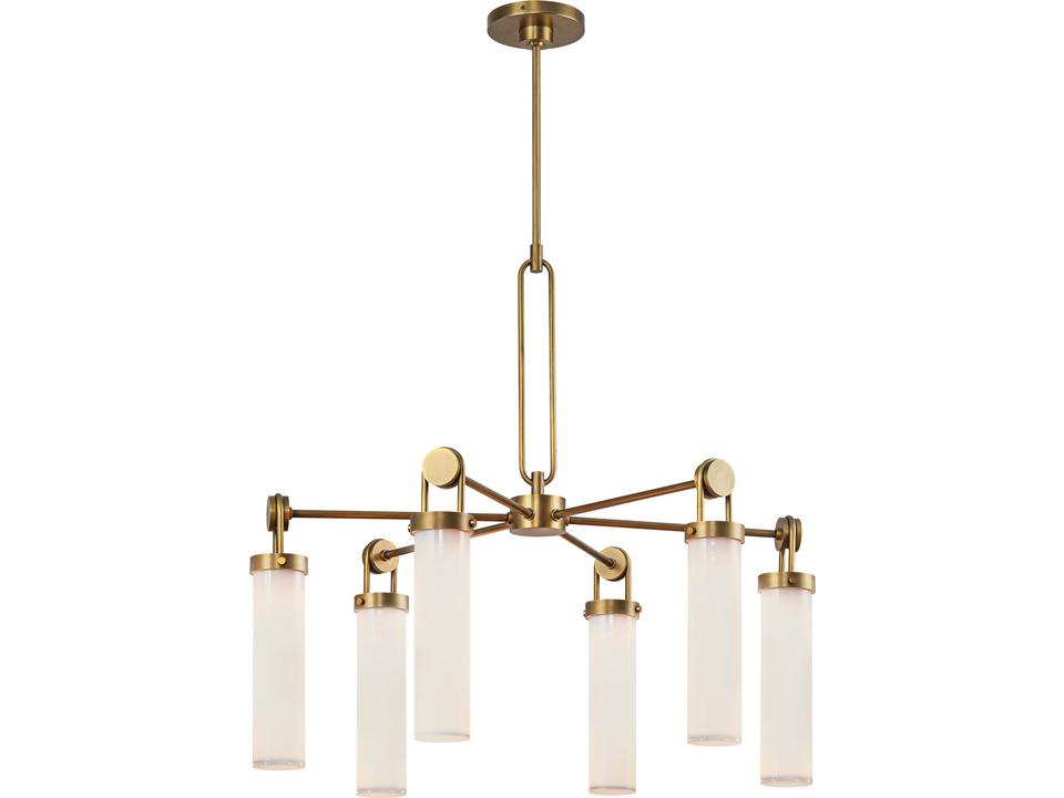 Wynwood 6-Light Chandelier in Vintage Brass with Glossy Opal Glass