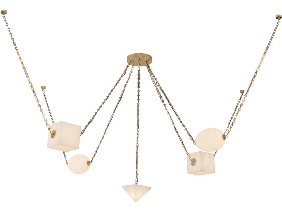 Mineral Patina Brass Alabaster Geometric Chandelier