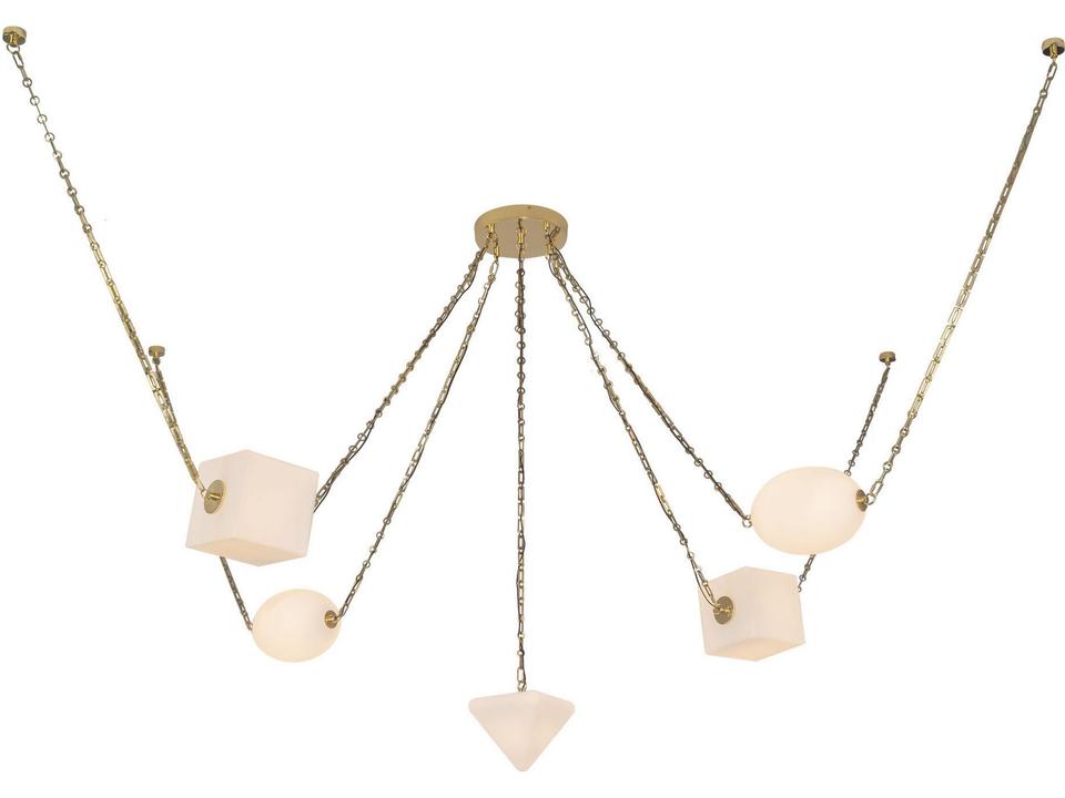 Mineral Patina Brass Opal Glass Geometric Chandelier