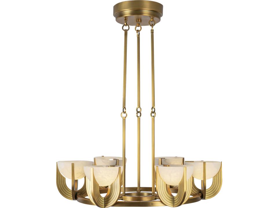 Colette Modern Integrated LED Chandelier in Vintage Brass with Alabaster