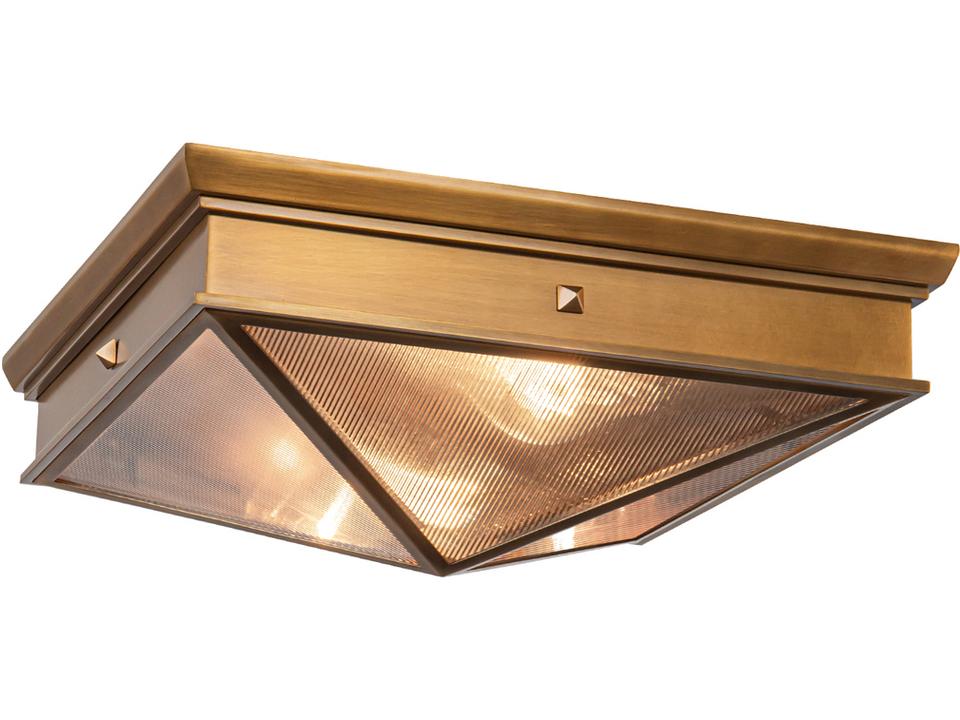 Cairo 2-Light Flush Mount Ceiling Light in Vintage Brass with Ribbed Glass
