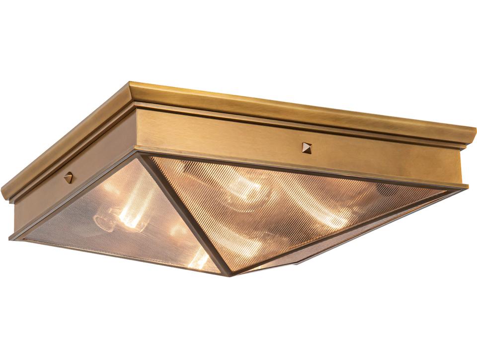 Cairo Flush Mount in Vintage Brass with Ribbed Glass