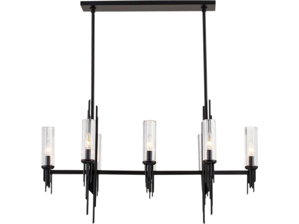 Torres 8-Light Linear Pendant in Clear Ribbed Glass and Matte Black
