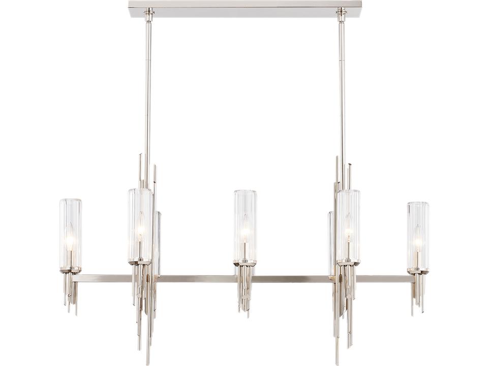 Torres 8-Light Linear Pendant in Polished Nickel with Ribbed Glass